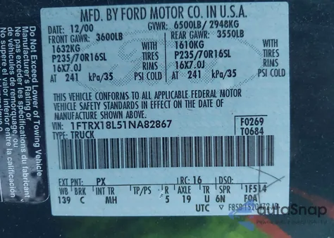 2001 Ford F-150 Lariat/Xl/Xlt z USA, uszkodzony, nr VIN 1FTRX18L51NA82867